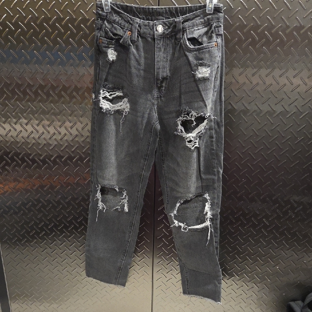 Distressed Gray Women's Ripped  Mom Jeans